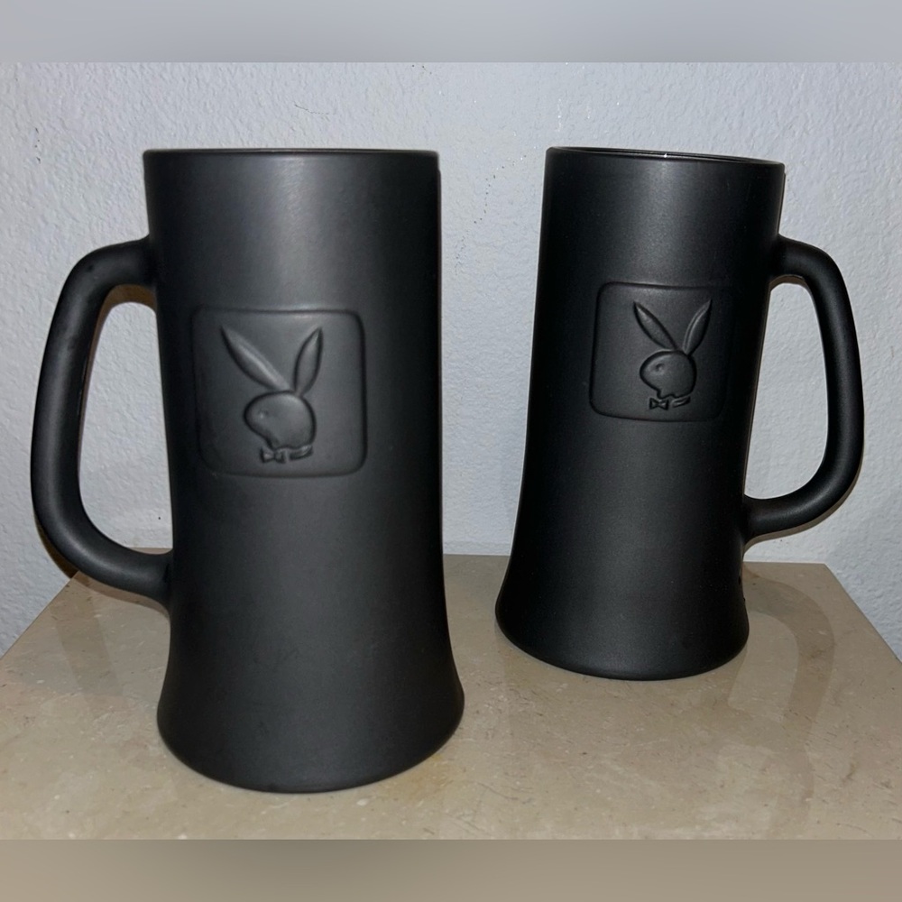 2 Vintage Playboy Steins/ Mugs Grey Pewter w/Bunny Logo. Collectible 1970s. 16oz